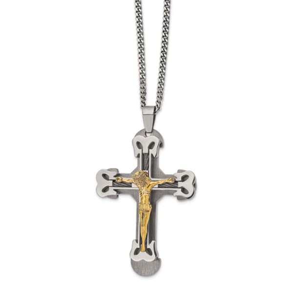 Mens Gentlemen's Classics&#40;tm&#41; Brushed Gold IP Cross Necklace - image 