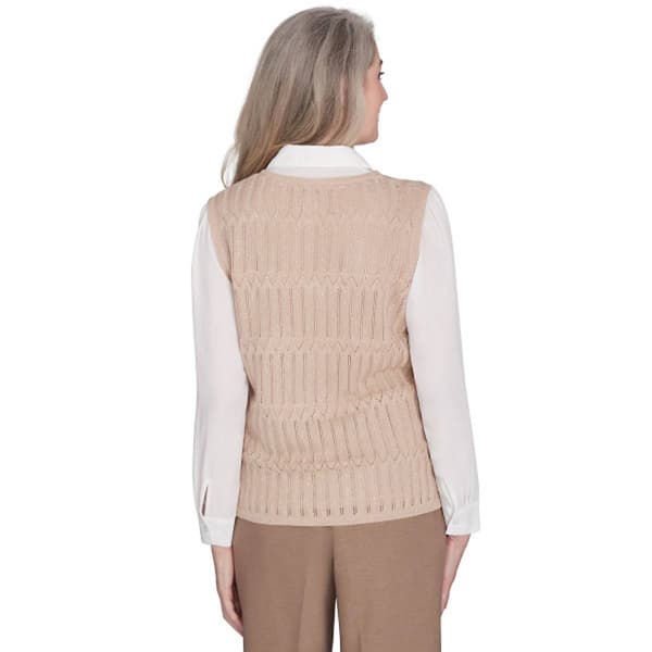 Womens Alfred Dunner Emerald Isle 2Fer Pointelle Vest  Blouse