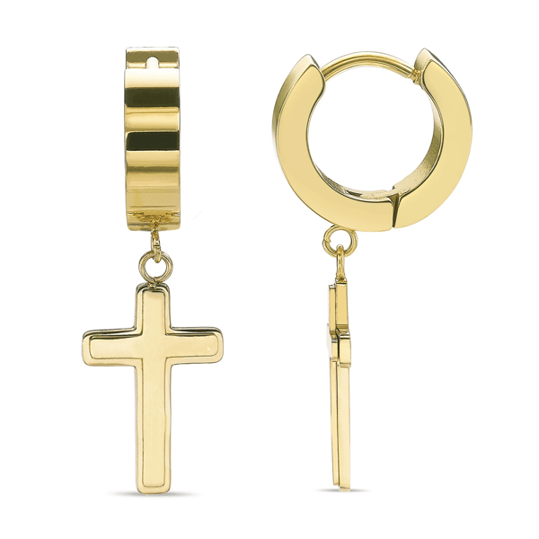 Mens Lynx Gold-Tone Ion Plated Cross Hoop Earrings