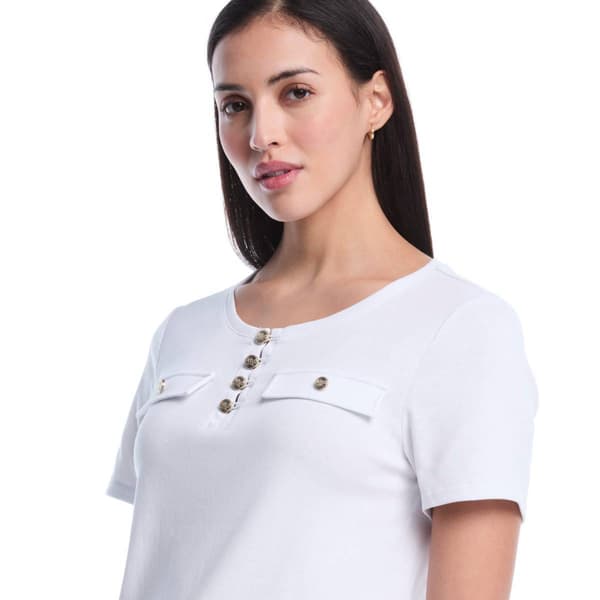 Womens Rafaella® Short Sleeve Button Detail Solid Blouse