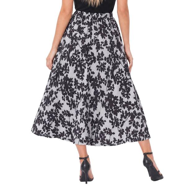 Womens NY Collection Pull On Black Floral Hacci Midi Skirt