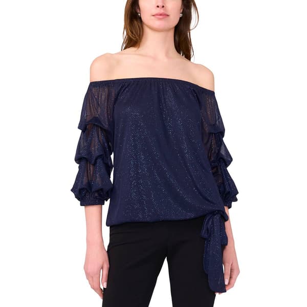 Womens MSK Glitter Off the Shoulder Lantern Sleeve Blouse