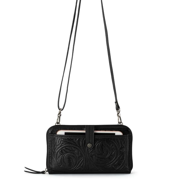 The Sak Black Leaf Embossed Smartphone Wristlet