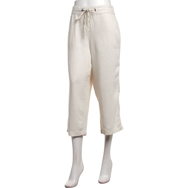 Womens Per Se Drawstring Waist Wide Leg Stripe Linen Capris