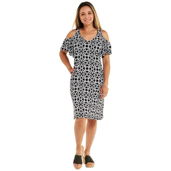 Womens MSK Cold Shoulder Abstract Swing Shift Dress - image 