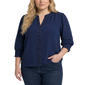 Plus Size NY Collection Long Sleeve Solid Airflow Splitneck Blou - image 1
