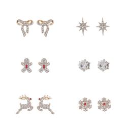 6pc. Bow/Star/Gingerbread Man/Reindeer/Snowflake/Crystal Earrings