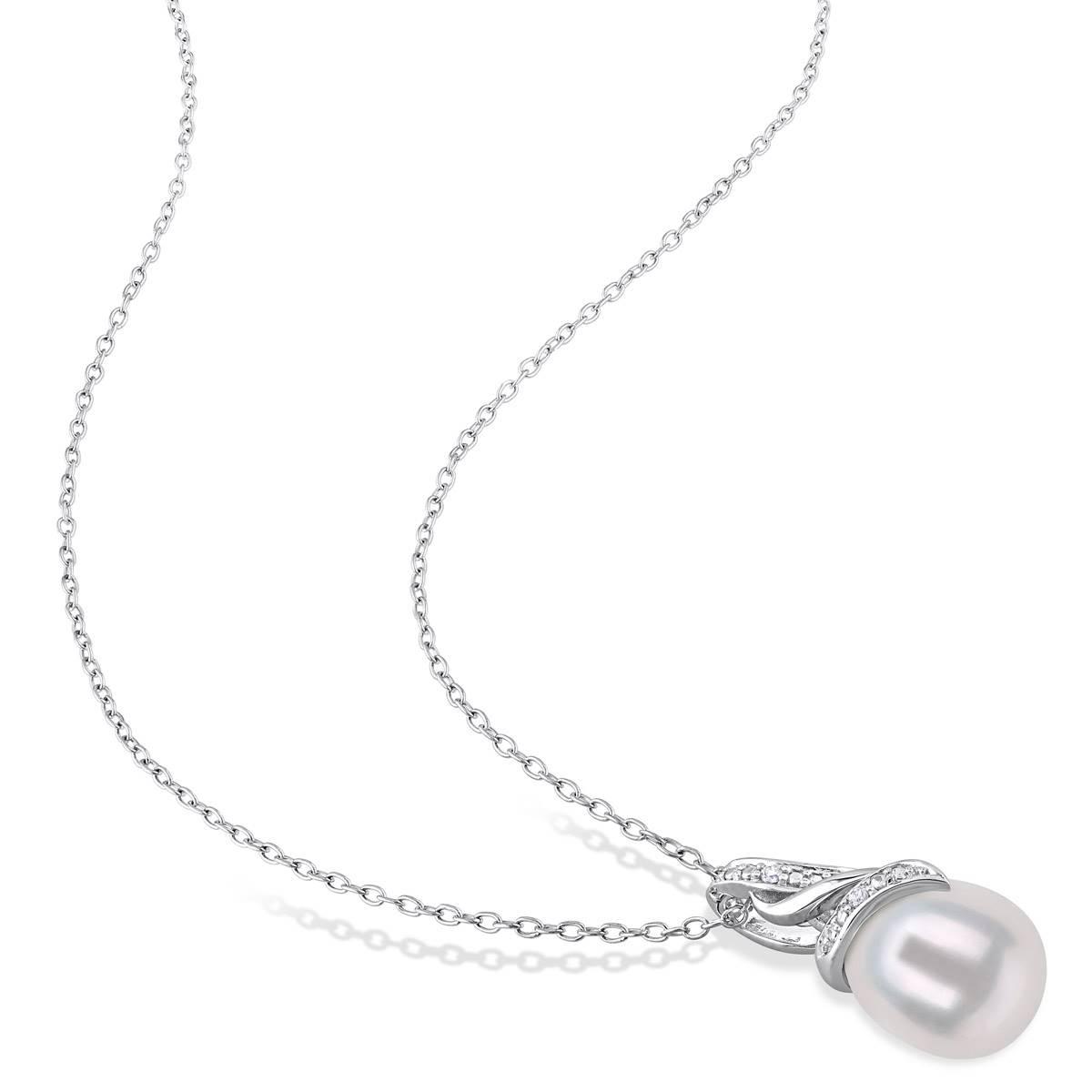 Gemstone Classics™ Pearl & Diamond Twisted Drop Pendant