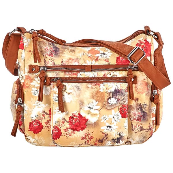 Bueno Light Washed Floral Multi Zip Hobo - Sand/White