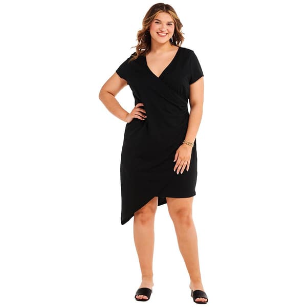 Juniors Plus Derek Heart Scuba Crepe Surplice Wrap Midi Dress