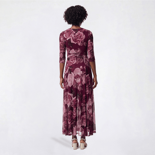 Womens Vivid Aura 3/4 Sleeve Leaf Mesh Maxi Dress