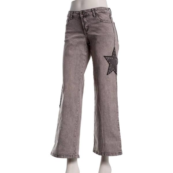 Juniors No Comment Star Studded Mid Rise Wide Leg Jeans - image 