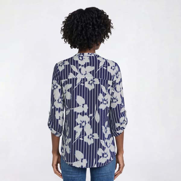 Womens Como Blu Roll Tab Sleeve 2 Pocket Split Neck Henley Blouse