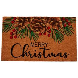 Merry Christmas Pine Cone Doormat with Glitter