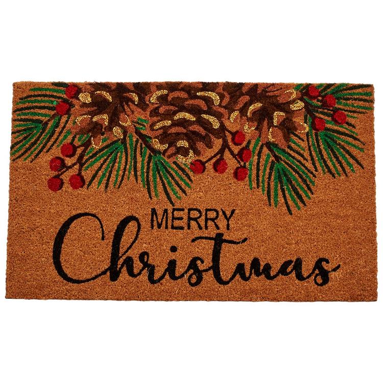 Merry Christmas Pine Cone Doormat with Glitter