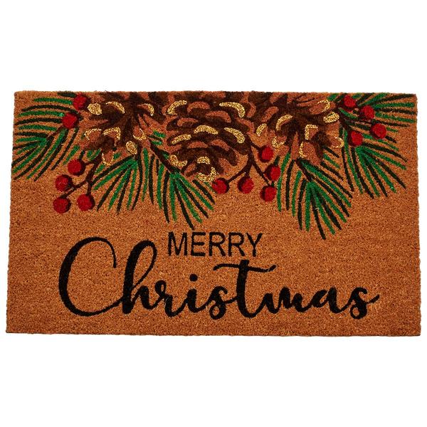 Merry Christmas Pine Cone Doormat with Glitter - image 
