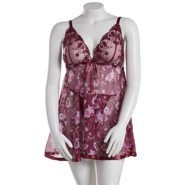Plus Size Spree Intimates Lace and Mesh Babydoll - image 