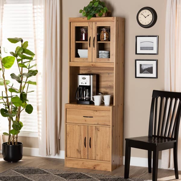 Baxton Studio Laurana Oak Brown Wood Kitchen Cabinet & Hutch