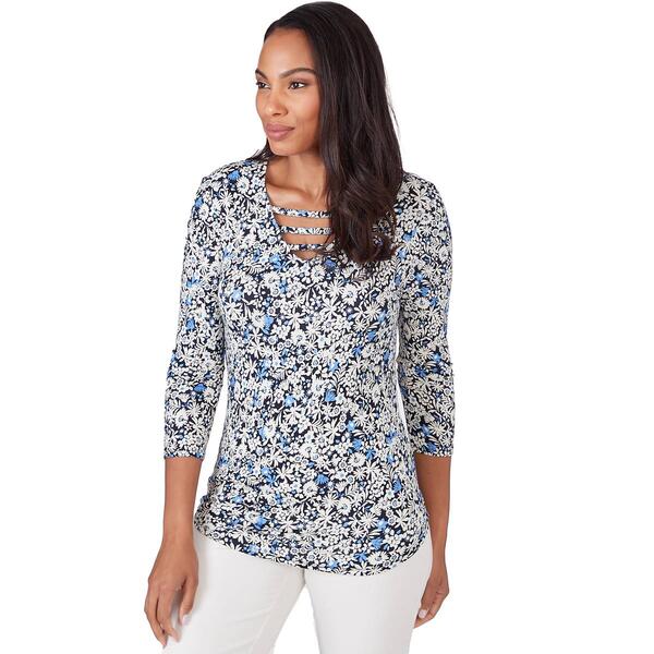 Womens Emaline Key Items Floral 3/4 Sleeve Tee - image 
