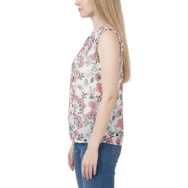 Petite NY Collection Flutter Cap Sleeve Clip Dot Floral Blouse
