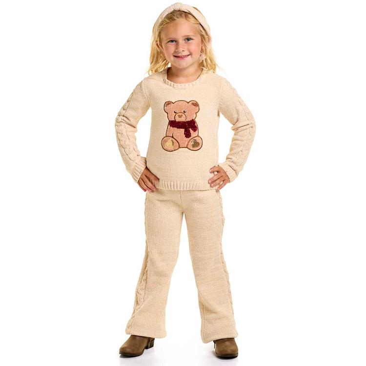 Girls (4-6x) Little Lass(R) 2pc. Chenille Teddy Bear Top/Pants Set