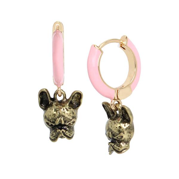 Betsey Johnson Dangling French Bulldog Charm Huggie Hoop Earrings - image 