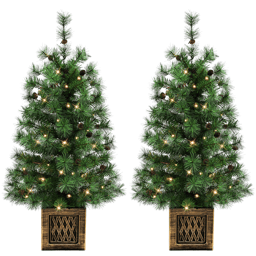 Puleo International 3.5ft. LED Potted Christmas Trees - Set of 2