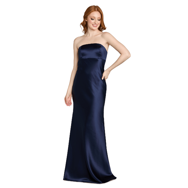 Juniors Morgan & Co. Long Stretch Satin Strapless Column Gown