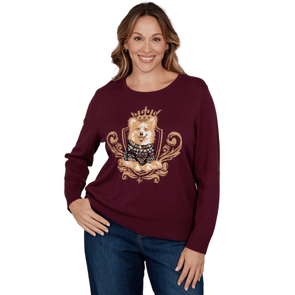 Plus Size Ruby Rd. English Countryside Queen Corgi Dog Sweater