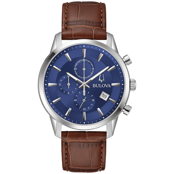Mens Bulova Classic Sutton Chrono Brown Leather Watch - 96B402 - image 
