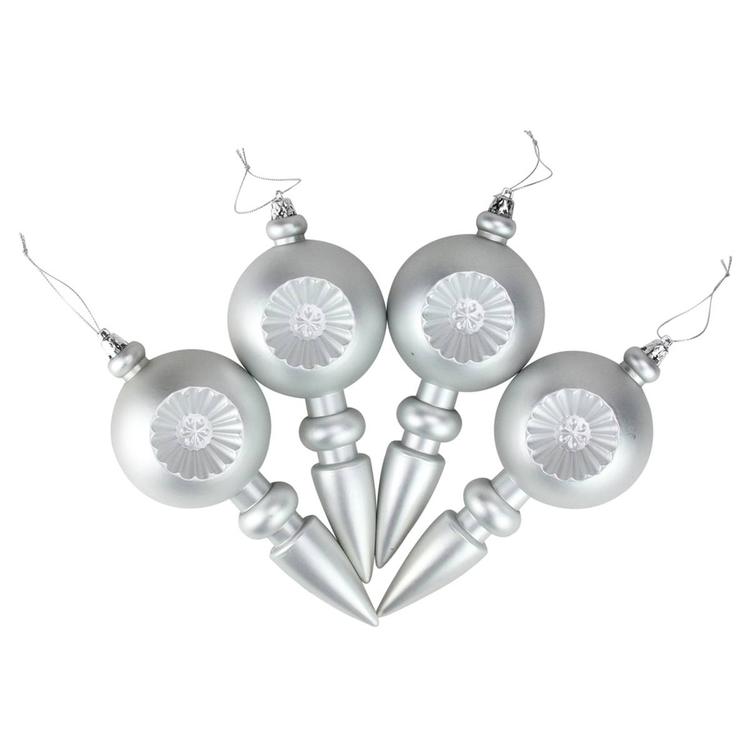 DAK 4ct. Matte Silver Retro Reflect Christmas Finial Ornament Set