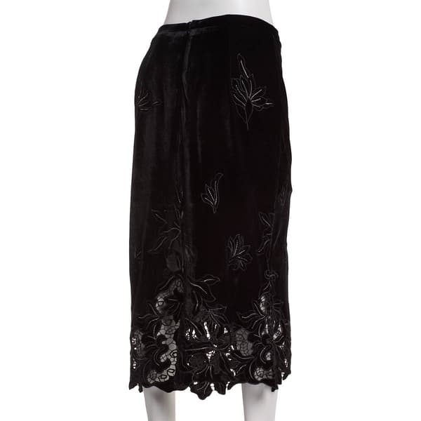 Womens Nicole Miller Embroidered Floral Pull-On Velvet Skirt