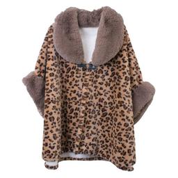 Womens Just Jamie Leopard Faux Fur Collar Kimono