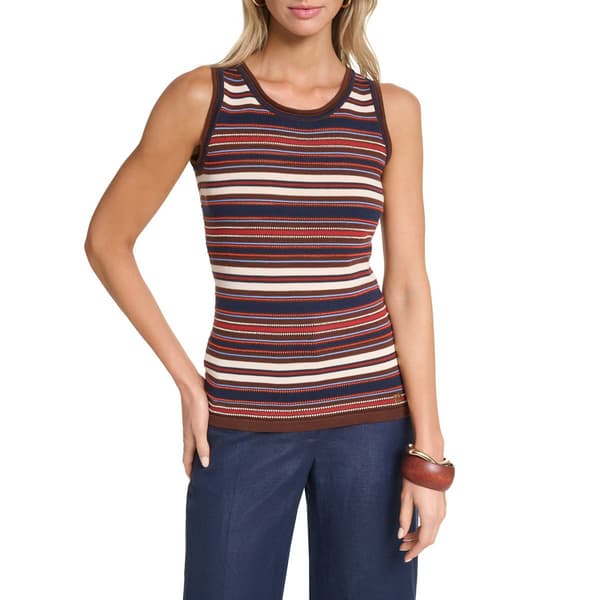 Womens Halston Sleeveless Multicolor Horizontal Stripe Top