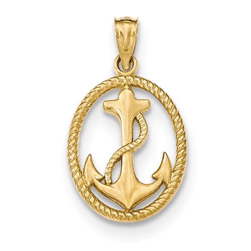 Gold Classics&#40;tm&#41; 14k. Oval Anchor & Rope Pendant - image 