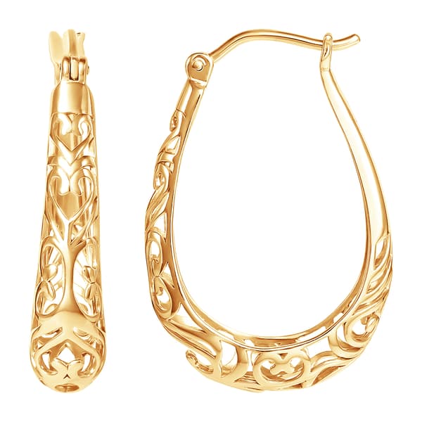 Ellen Tracy 14kt. Plated Sterling Silver Filigree Hoop Earrings - image 