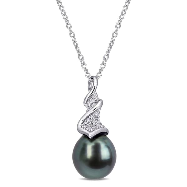 Gemstone Classics(tm) Black Tahitian Pearl Twist Drop Pendant - image 