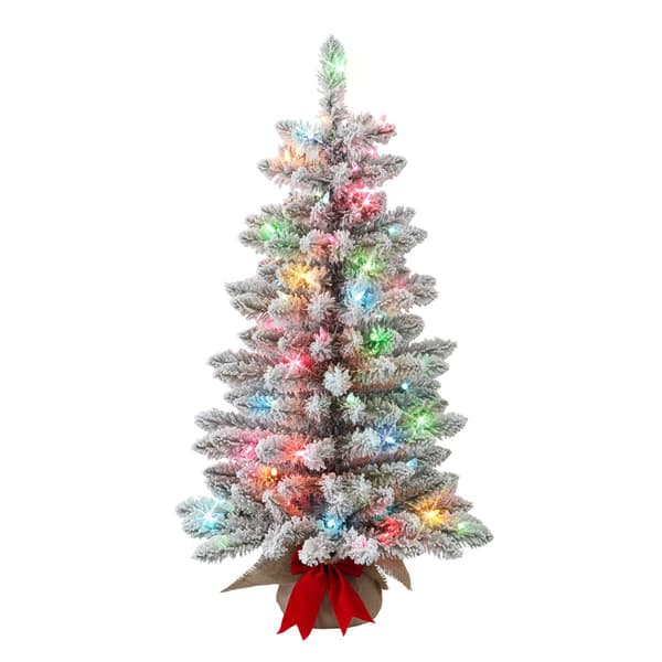Puleo International 3ft. Pre-Lit Flocked Christmas Fir Tree