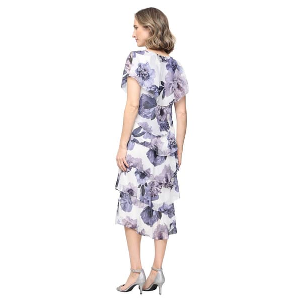 Petite SLNY Floral Chiffon Tier Midi Dress