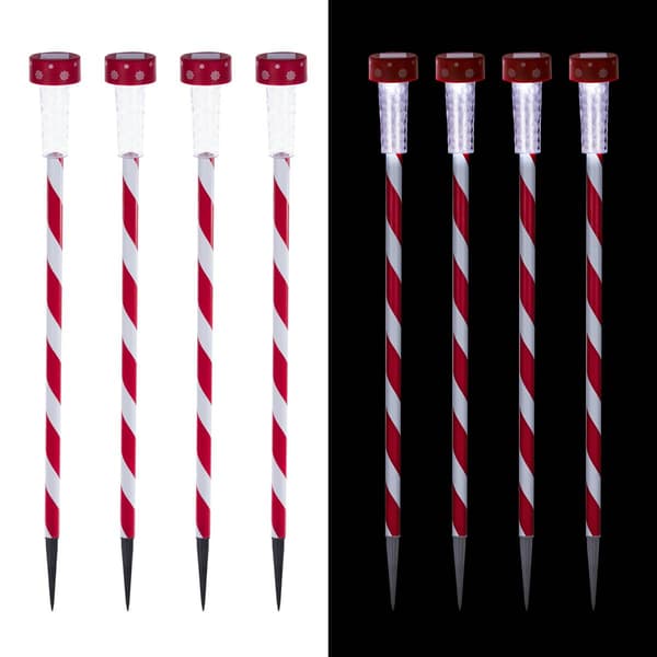 Alpine Solar Powered LED Striped Pathway Garden Stakes - Set of 4