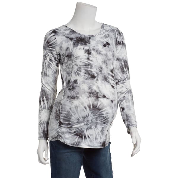 Womens Due Time Long Sleeve Side Ruched Maternity Top - Grey