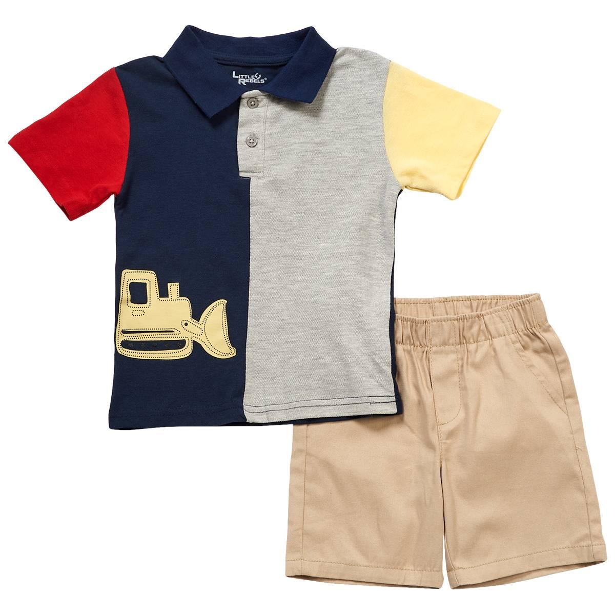 Toddler Boy Little Rebels® 2pc. Bulldozer Color Block Shorts Set