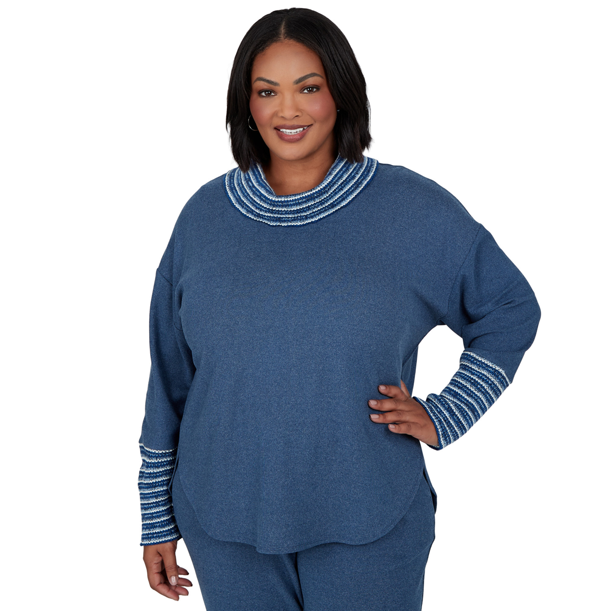 Plus Size Ruby Rd. Premium Luxe Rib Cowl Neck Fair Isle Sweater