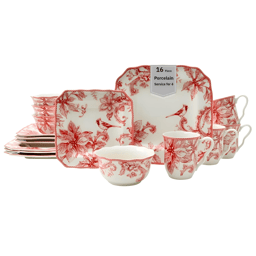 222 Fifth Christmas Lane 16pc. Porcelain Red Dinnerware Set