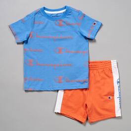 Toddler Boy Champion&#40;R&#41; Striped Logo Tee & Color Block Shorts Set