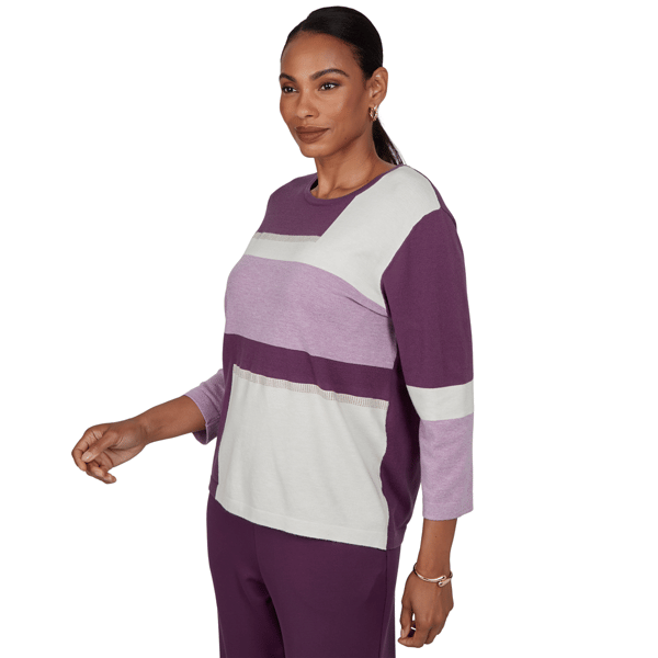 Womens Alfred Dunner Good To Go Color Block Crew Neck Sweater