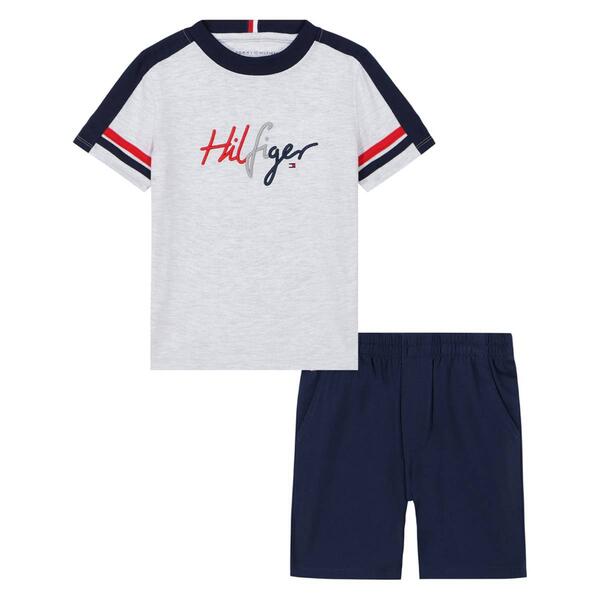 Baby Boy &#40;12-24M&#41; Tommy Hilfiger Marled Stripe Tee & Shorts Set - image 