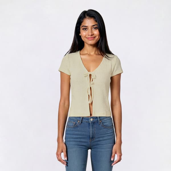 Juniors Wallflower Brushed Waffle Double Tie Front Top