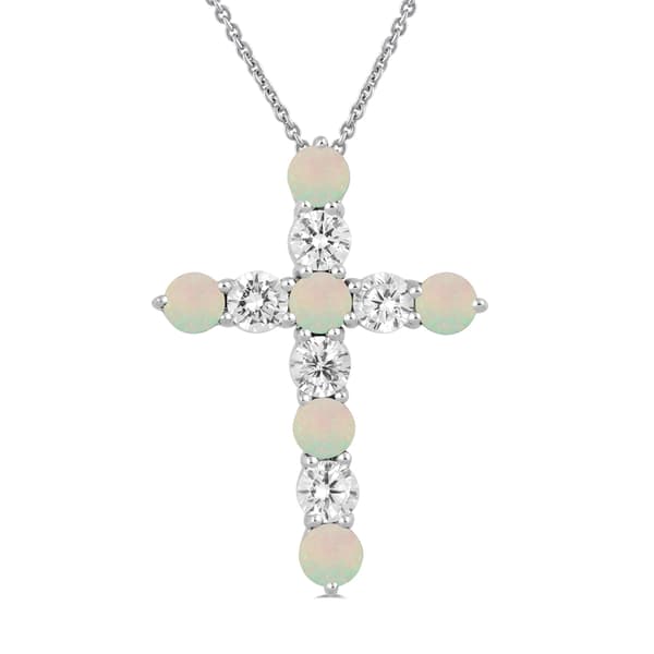 Gemstone Classics(tm) Created Opal & Sapphire Cross Pendant - image 