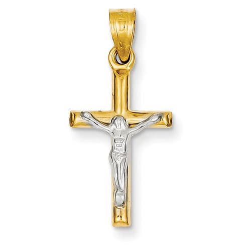 Unisex Gold Classics(tm) Two Tone Hollow Crucifix Pendant - image 